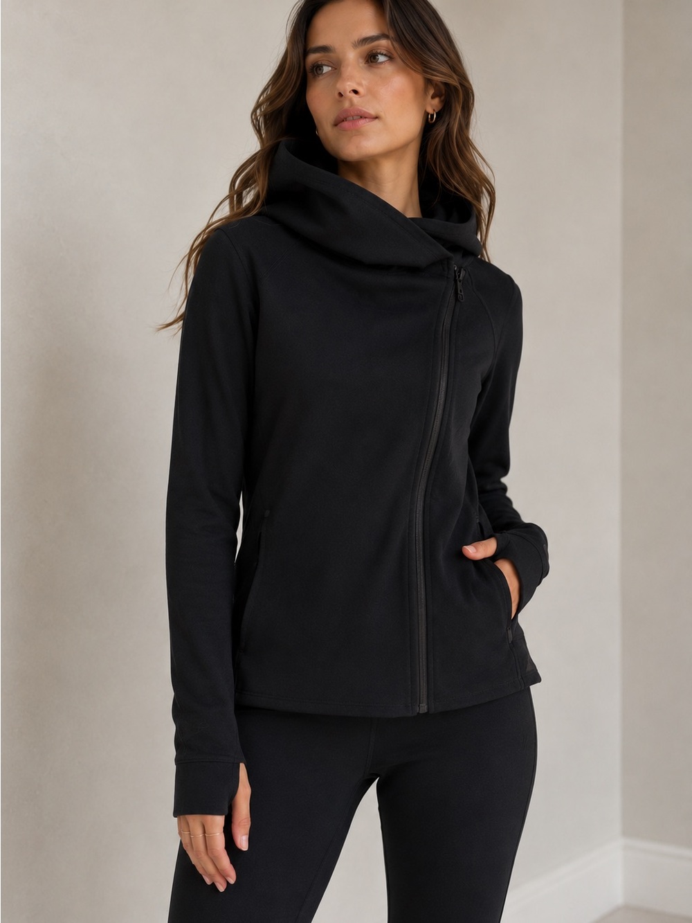 Nike Tech Fleece Women's‎ Black Hooded Cape Athleisure Asymmetrical Jacket